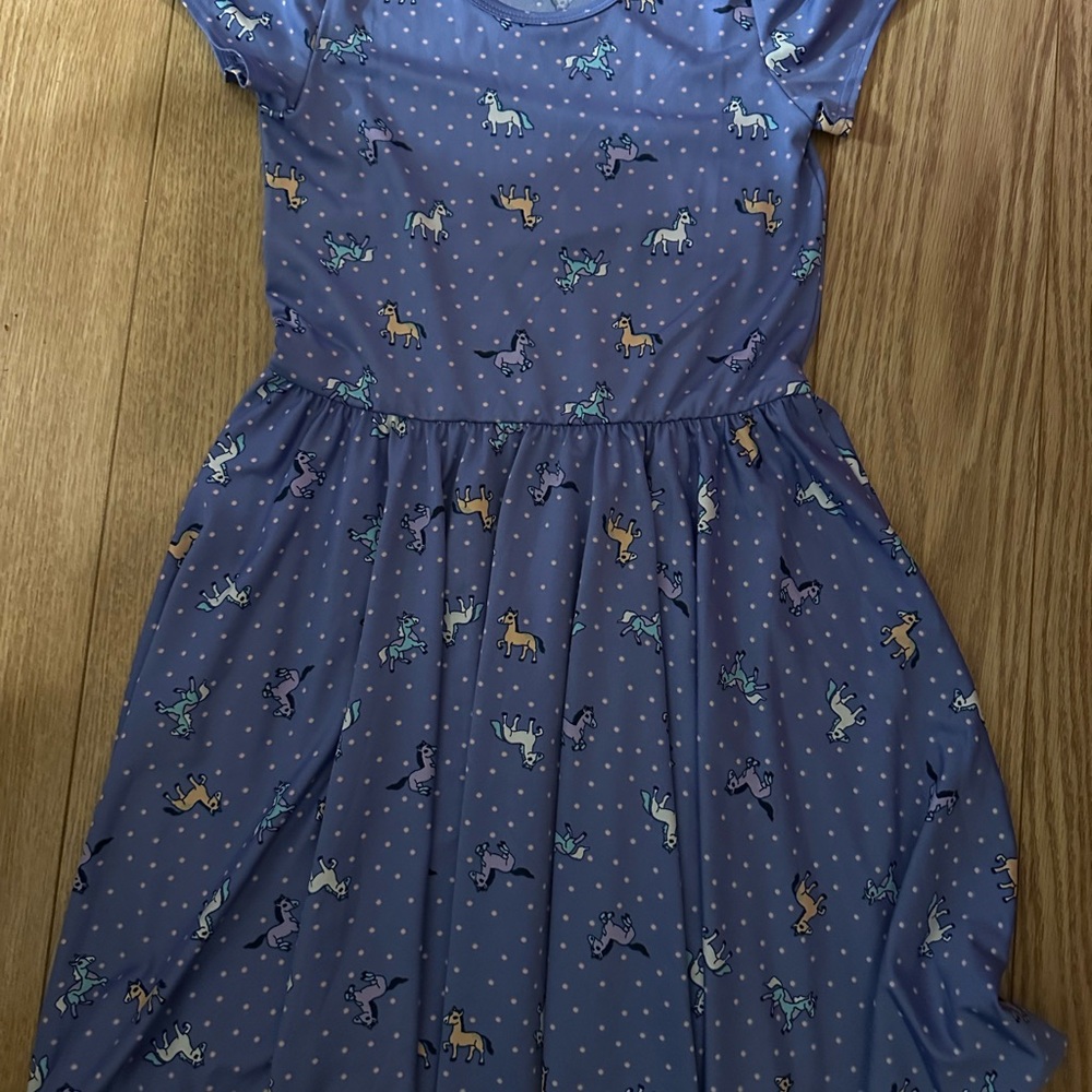 Kids Horse Print Blue Dress
